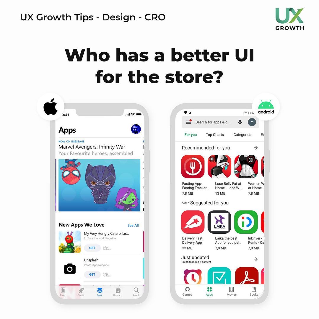 Who has a better UI: Apple Store VS Google Play - Find out the Winner!